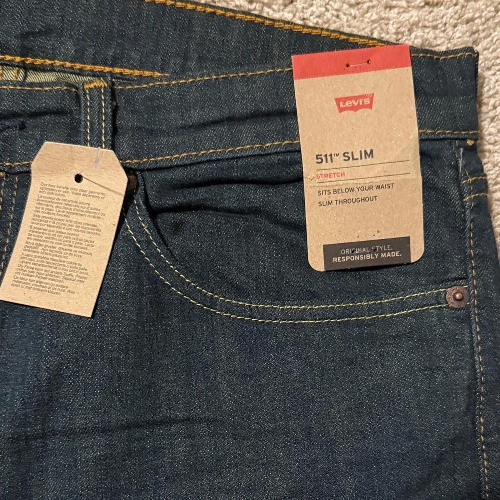 New 511 Slim Levi's Men's Dark Indigo Straight Jeans 34 x 34